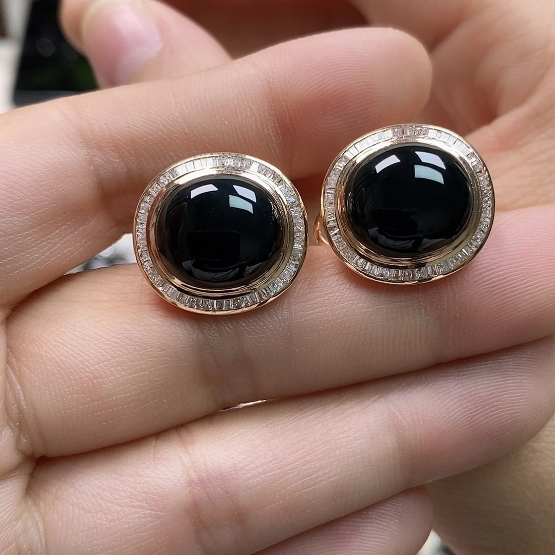 翡翠18K金镶嵌耳饰