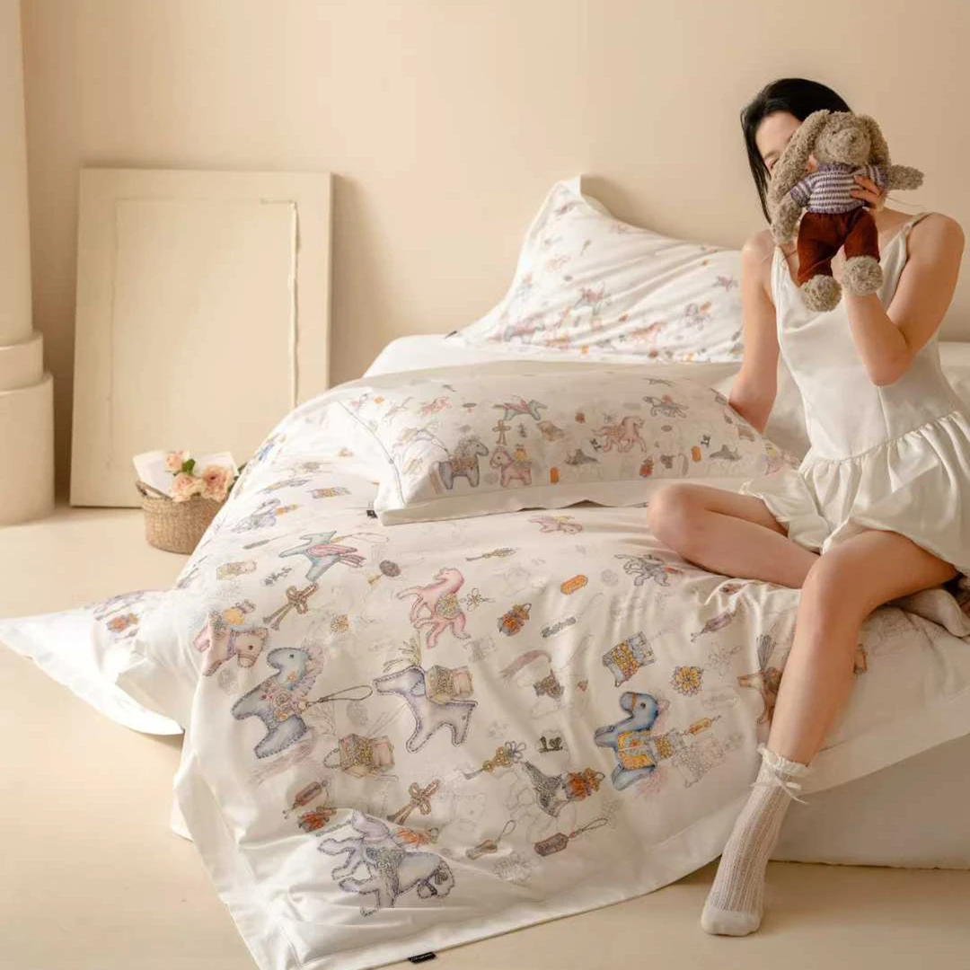 马年限定床上用品四件套纯棉长绒棉马图案梦幻少女高级被套送礼物