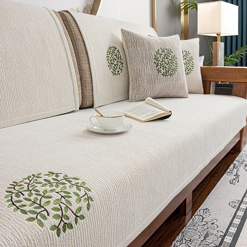 新中式沙发垫四季通用防滑实木坐垫雪尼尔沙发套罩高端沙发盖布巾
