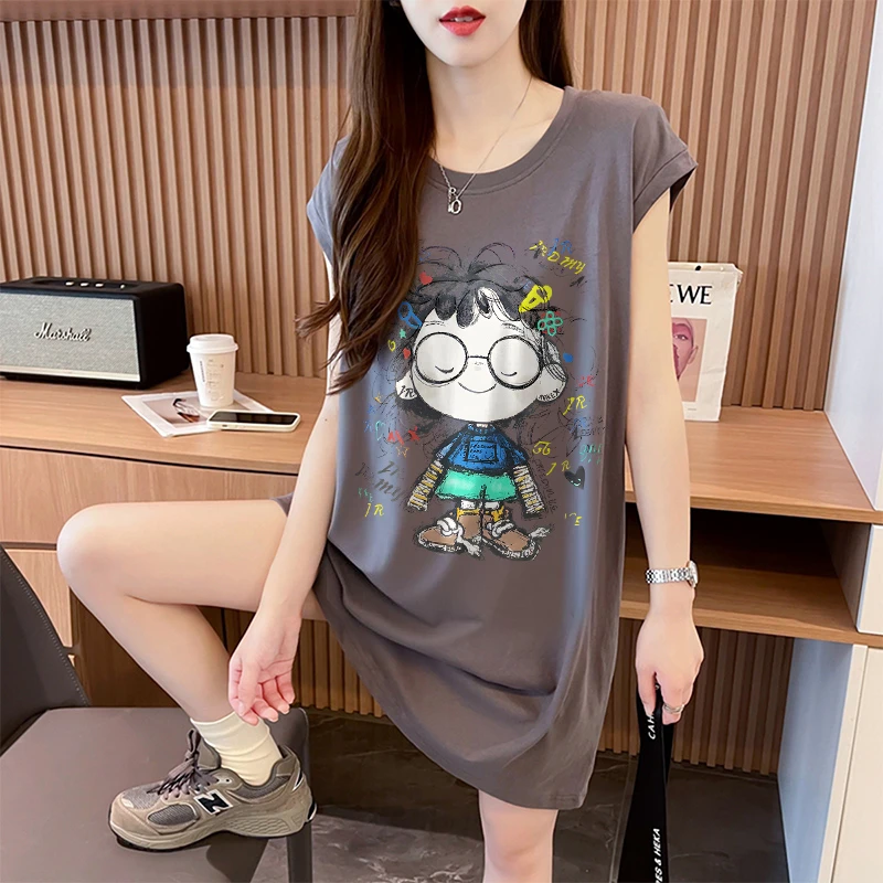 夏季时尚潮流百搭无袖背心女韩版宽松大码显瘦网红洋气炸街T恤裙