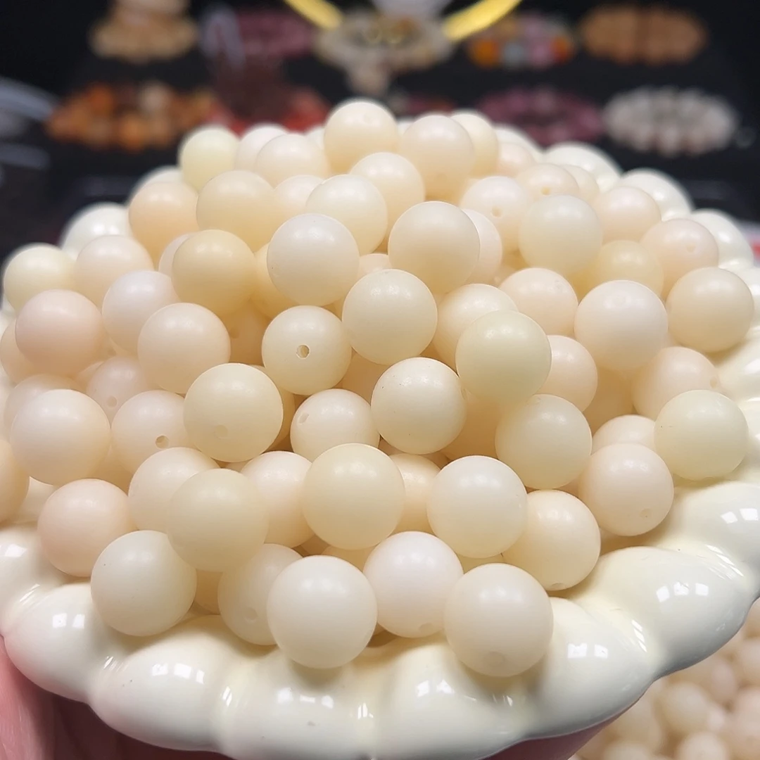 菩提根/象牙果手串150颗14到15尺寸奶白色圆珠微瑕