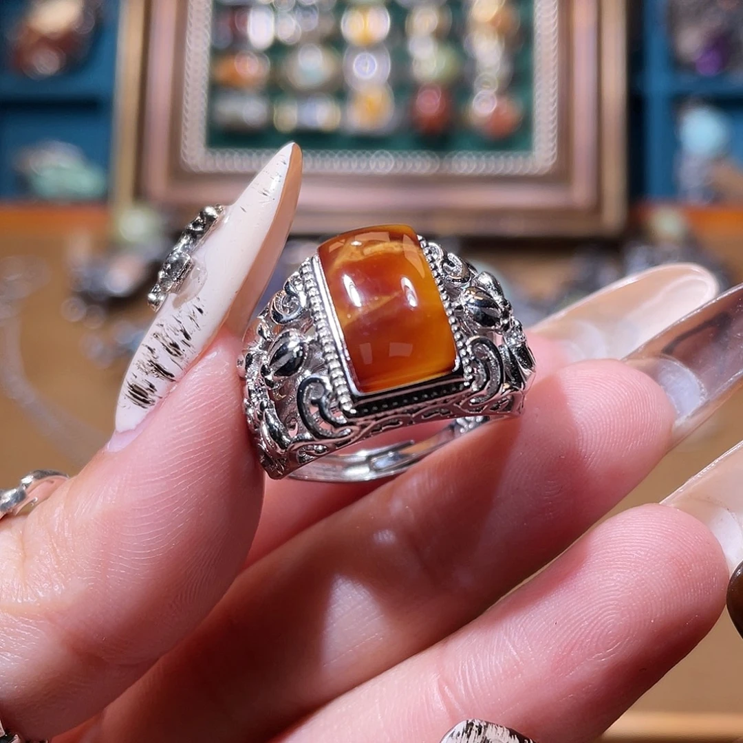琥珀银S925镶嵌戒指戒指