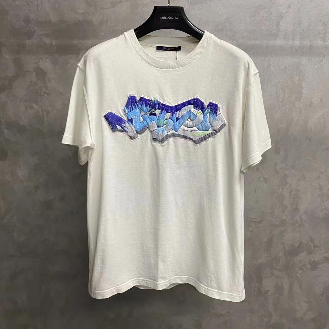 99新 LouisVuitton/路易威登 白色冰淇淋刺绣图案logo短袖/4L