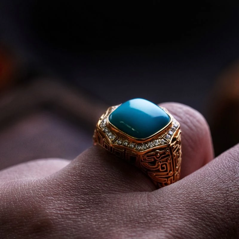 铜合金戒指 新中式复古蓝绿色松戒指天空蓝方戒指时尚男霸气指环