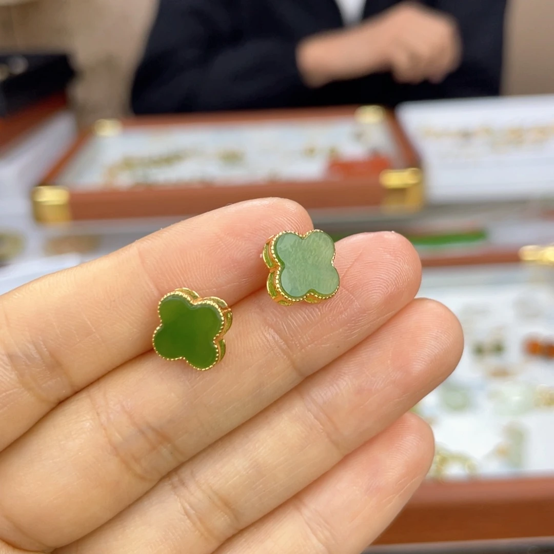 银S925镶嵌和田玉耳饰卡11