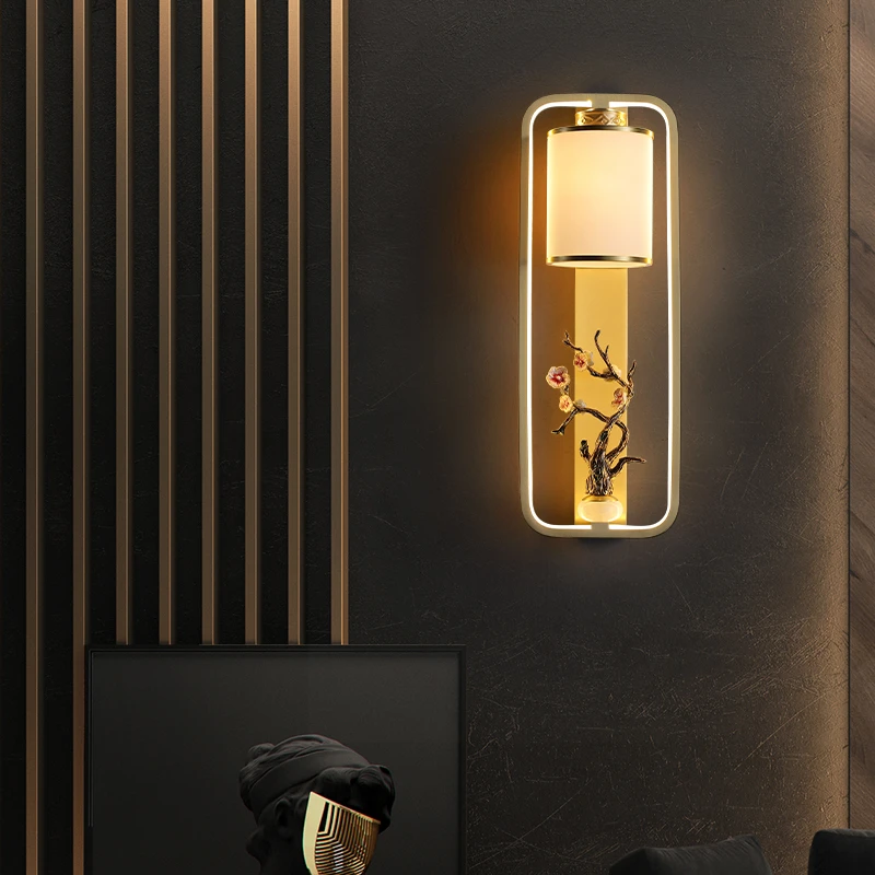 新中式全铜珐琅彩壁灯客厅卧室楼梯电视背景墙轻奢床头装饰灯具