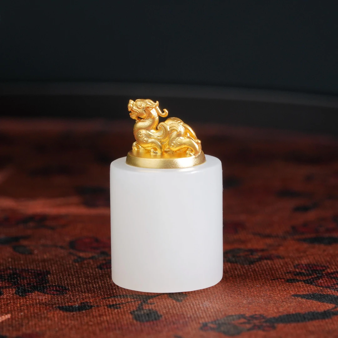 【鹿鸣】螭龙镇坤柱 | 18k金羊脂白玉无事柱吊坠 20*17mm赠绳 LM09