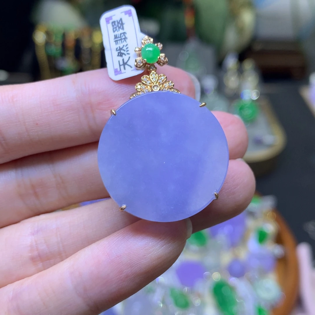 翡翠18K金镶嵌颈饰翡翠吊坠项链