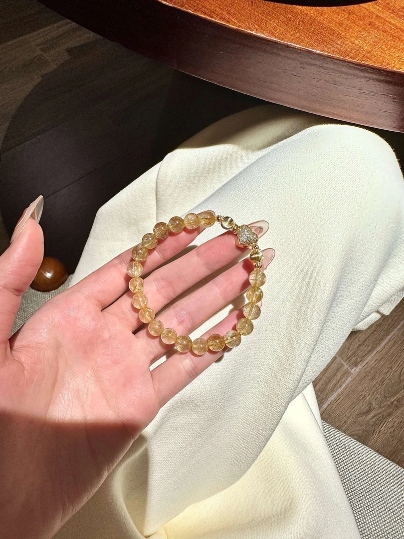天然金发晶水晶手链搭配爱心配件手串送女友闺蜜礼物