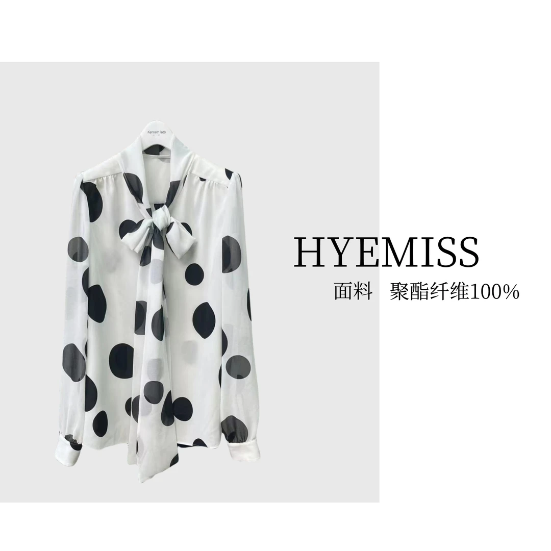BA240237春夏新款大飘带时尚百搭气质法式优雅波点衬衫