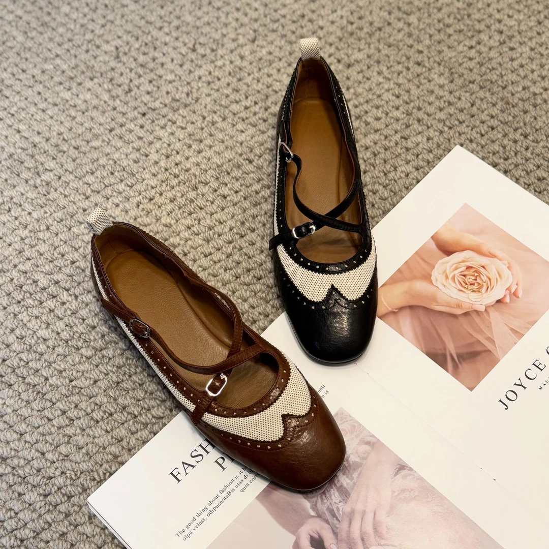 艾慕春季新款1.5cm胎牛皮时尚百搭舒适软底气质圆头浅口单鞋女款