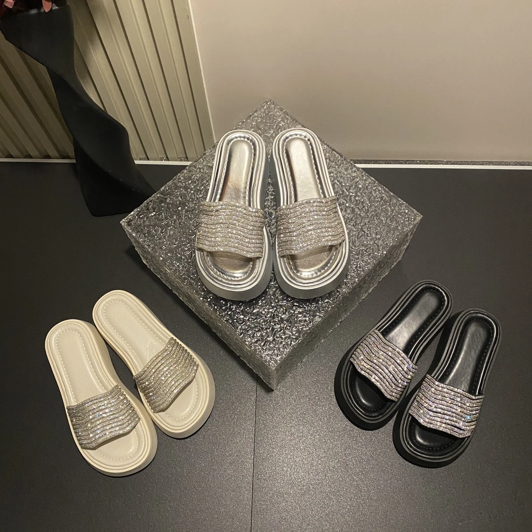 2025夏季新简约水钻条仙女风时尚百搭气质款外穿厚底舒适拖鞋-5CM