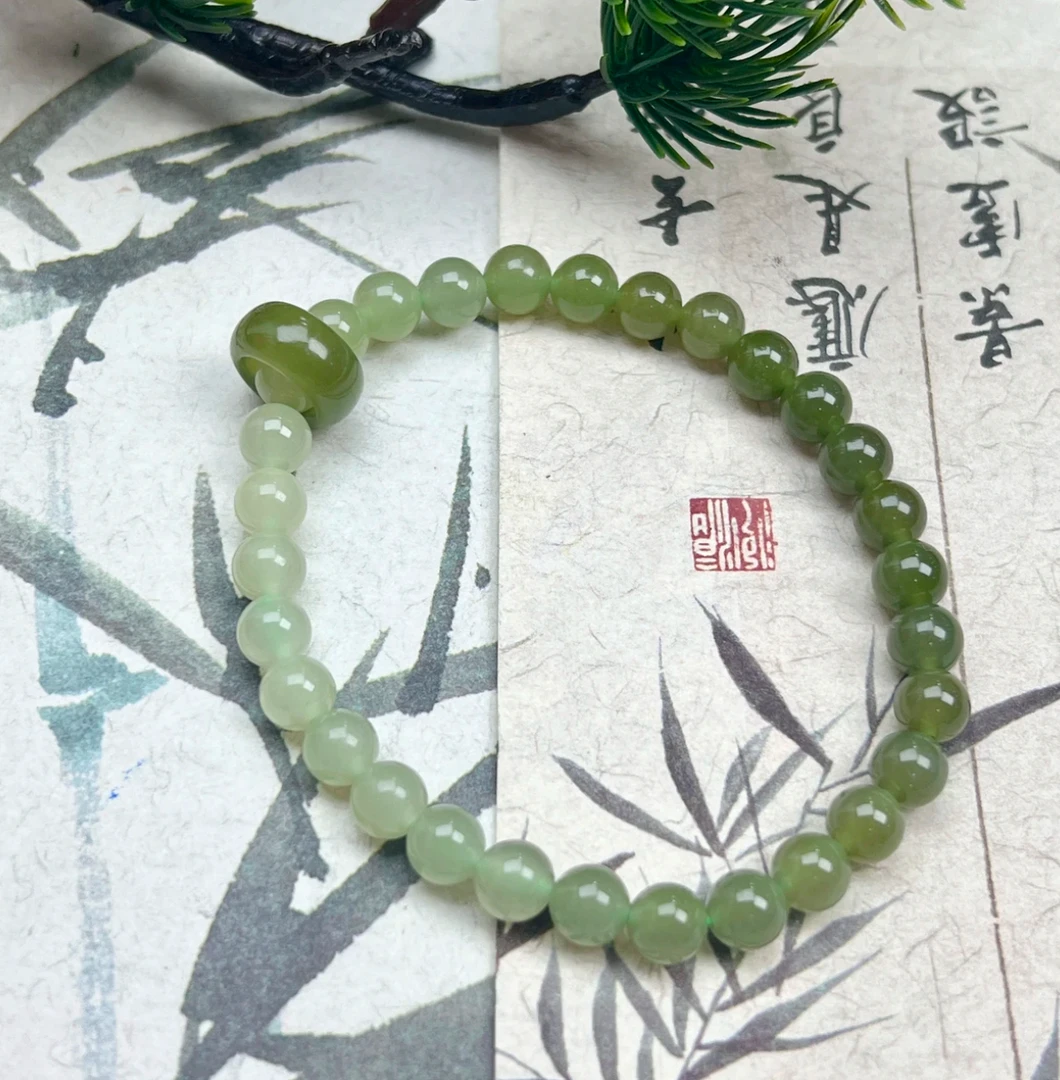 【年终促销】天然渐变和田玉配跑环手链多样性发货-手串870