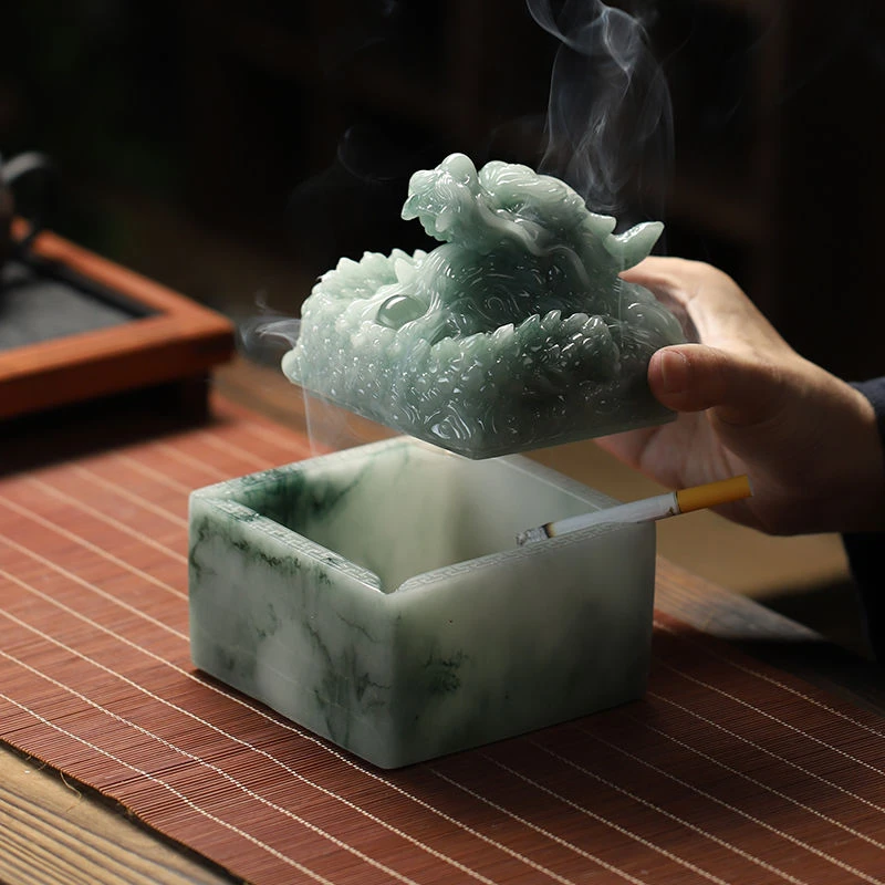 办公室新款玉色中式龙印烟灰缸功夫茶配件家具客厅茶几烟灰缸摆件