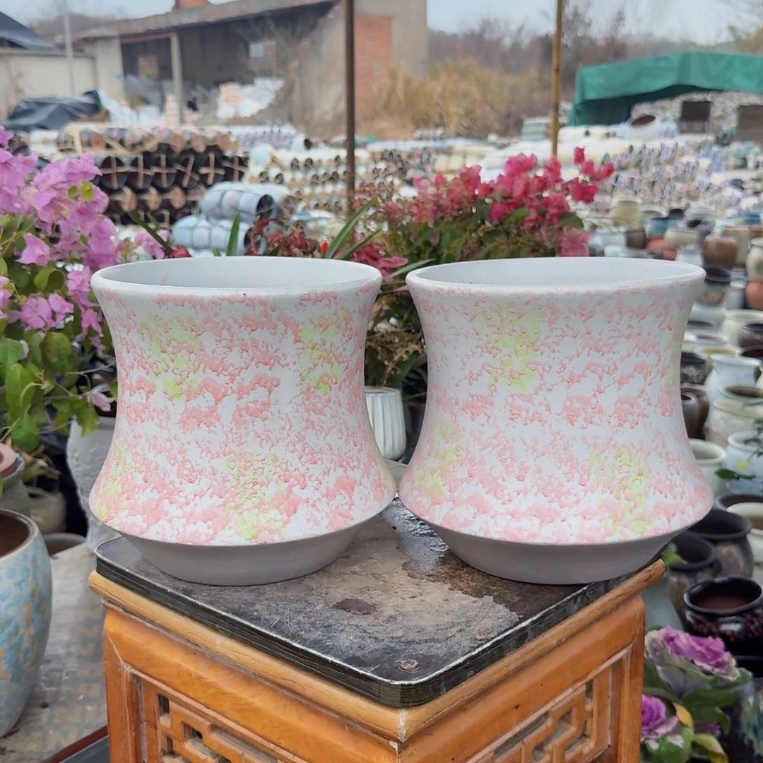 紫砂花盆口19高20（两个束腰姹寂粉