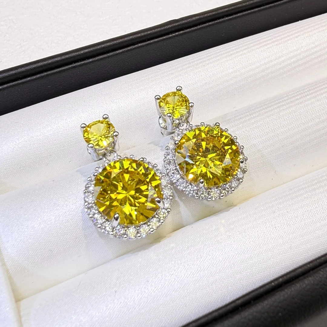 铜合金锆石耳饰 JYJ8009-冰花切柠檬黄耳饰时尚欧美