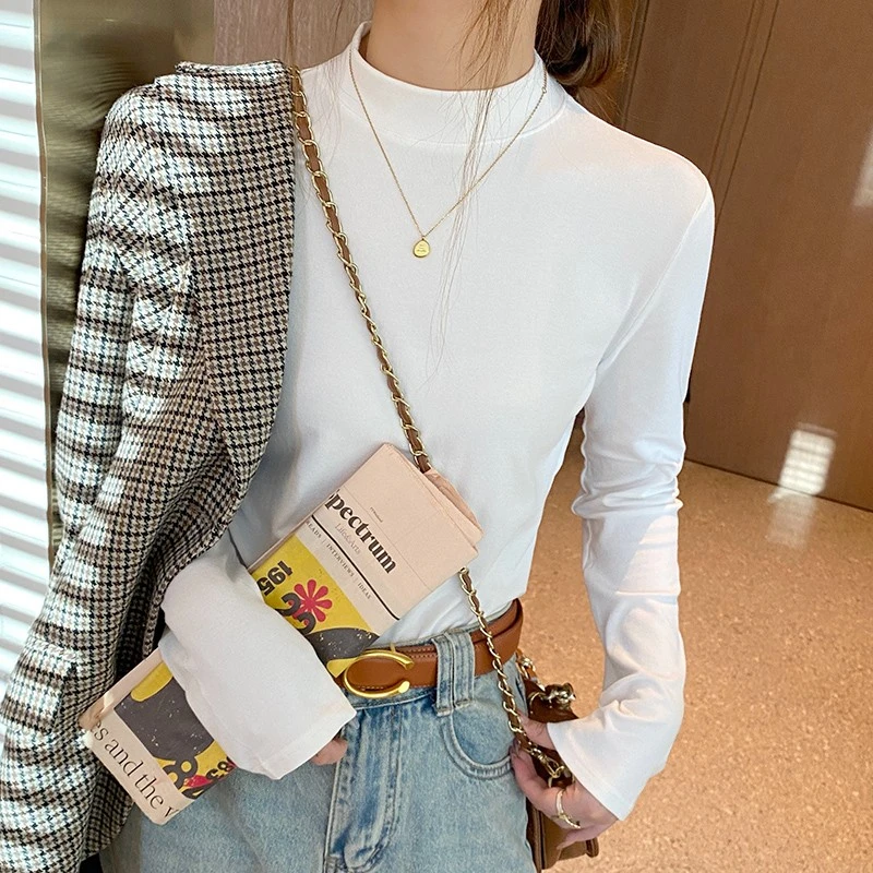 西装打底衫女内搭半高领2026新款春秋冬长袖基础款小立领保暖上衣