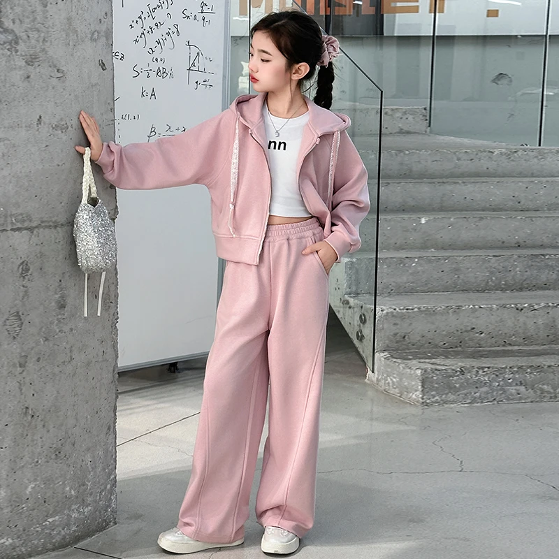 女童春秋套装2025新款大童女孩洋气时髦春装运动服开衫卫衣两件套