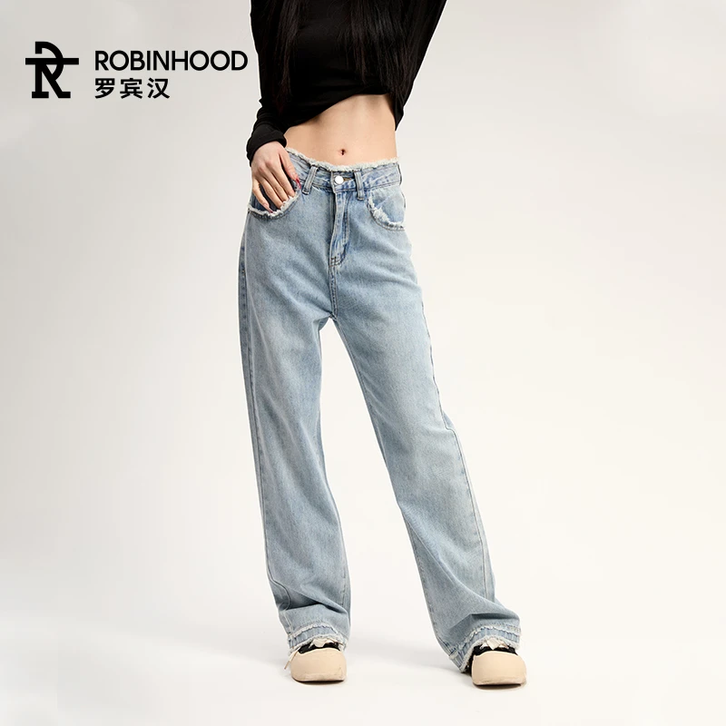 罗宾汉春季上新牛仔裤显瘦直筒休闲高腰宽松洋气新款