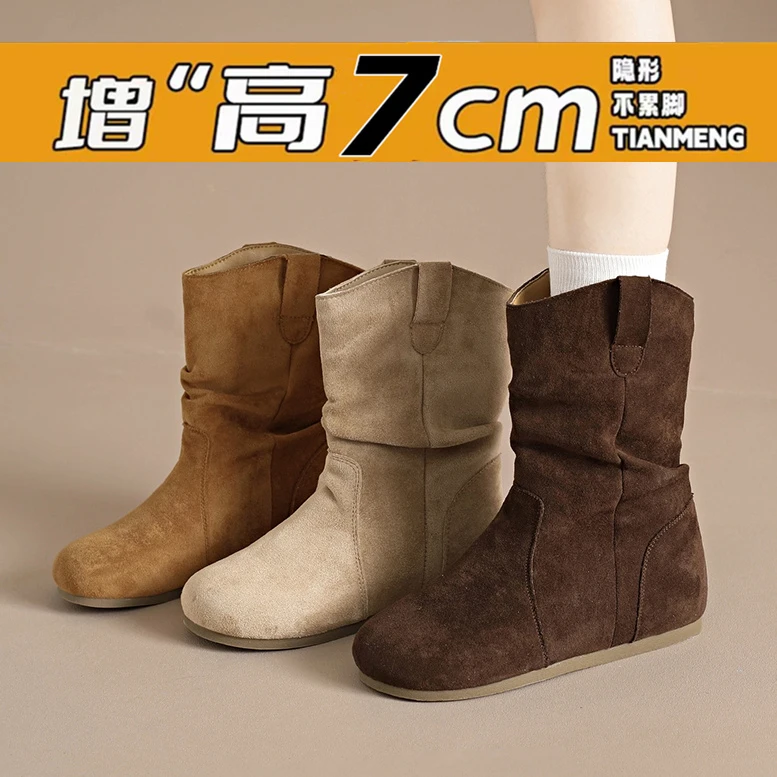 小个子内增高勃肯短靴女鞋子潮2025新款秋季爆款时尚堆堆靴马丁靴