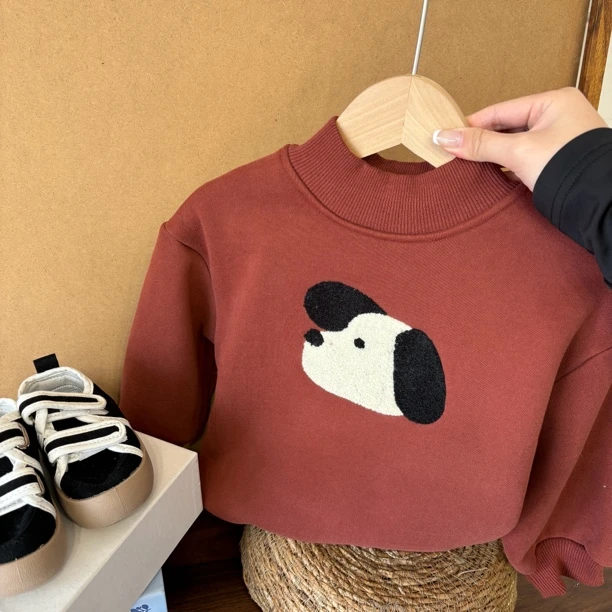 拜年小狗·男童冬季加绒刺绣卫衣一体绒套头衫加厚韩版保暖上衣