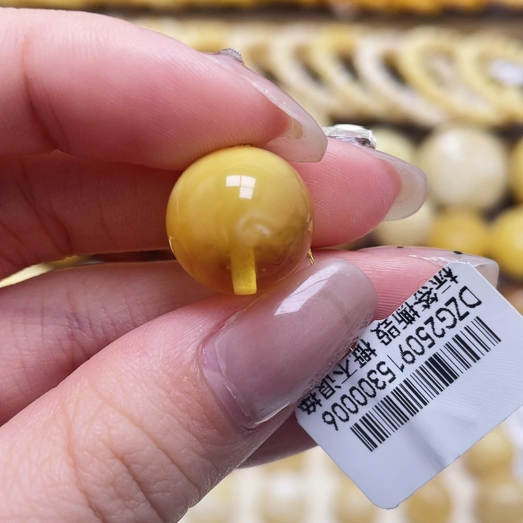 琥珀未镶嵌裸石14.6mm圆珠瑕