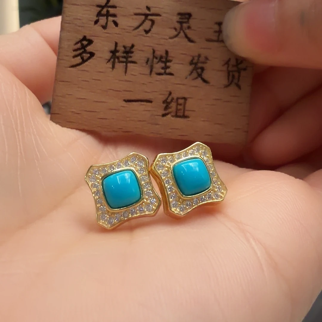 绿松石银S925镶嵌耳饰