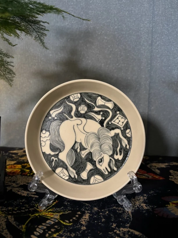 觅瓷景德镇陶瓷 幽蓝溪堂 原矿元青花古拙味二号釉足钱上打滚壶承