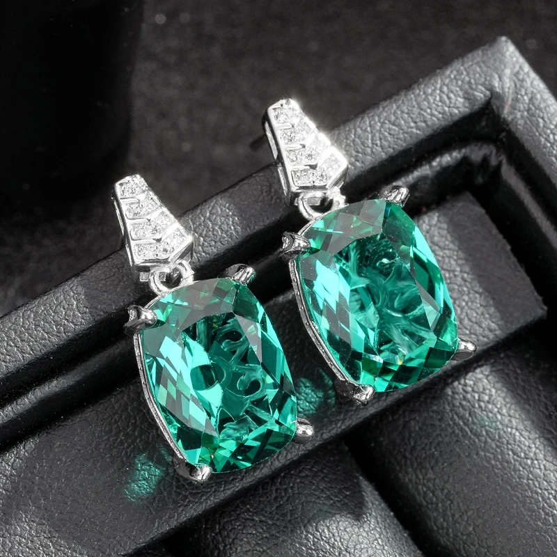 铜合金锆石耳饰 气质轻奢时尚简约经典绿色方形耳饰7140-1