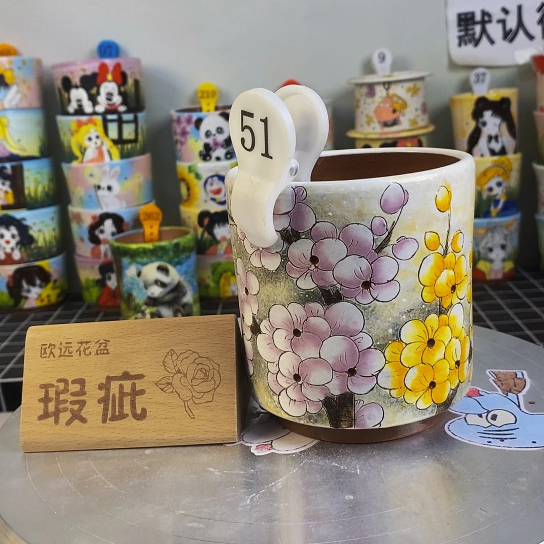 紫砂花盆红陶手绘花盆