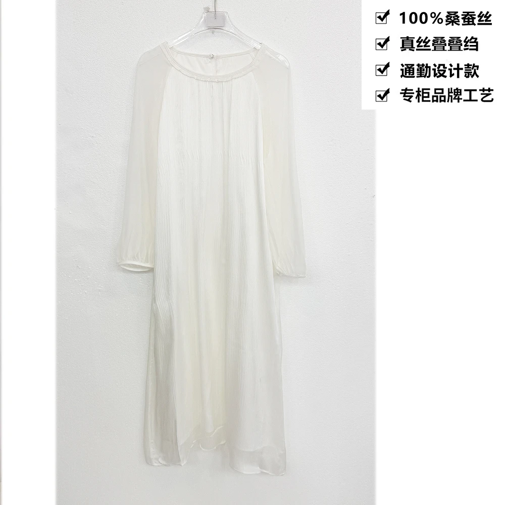 100桑蚕丝真丝电力纺复古优雅气质显瘦减龄连衣裙ZKF76