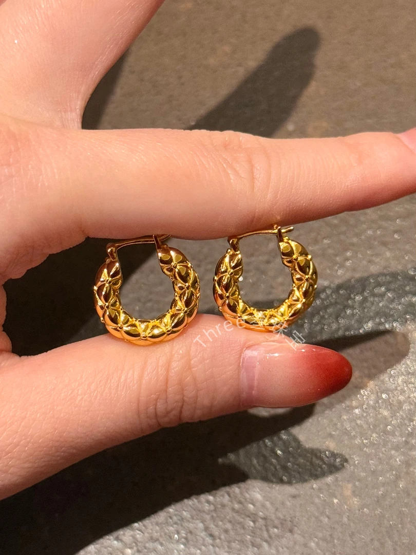 925银耳饰 【小千金】菱格法式耳环S925银镀金精致轻奢气质百搭通勤