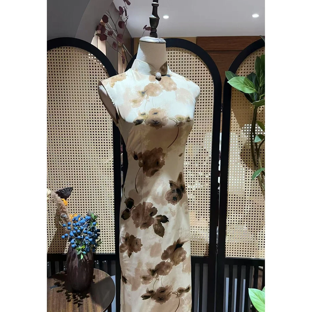 戚薇原创【女人花】长120左右新款国风复古日常气质双层乔其纱旗袍