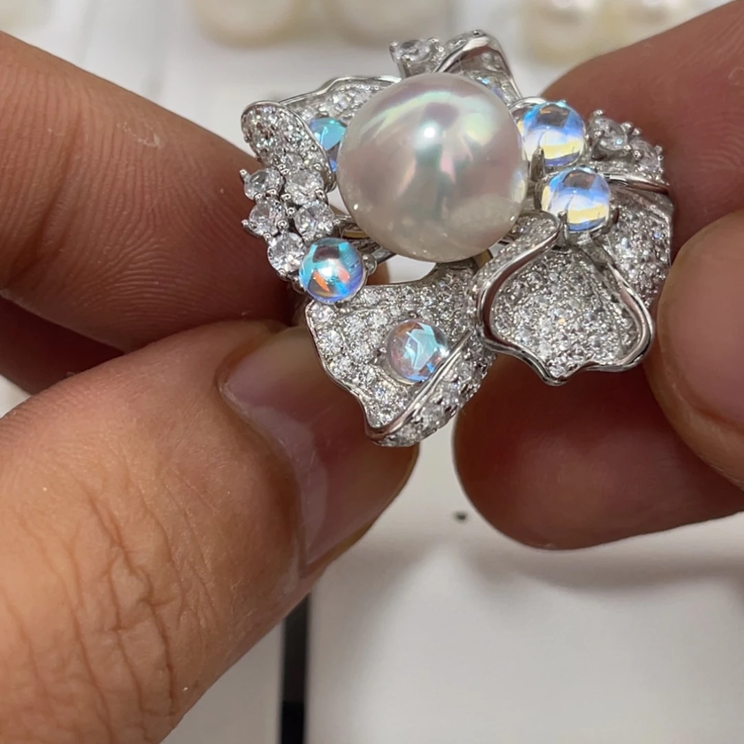 银S925镶嵌戒指海水珍珠