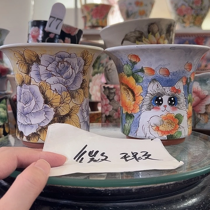 景德镇幸运花盆手绘韩式花盆