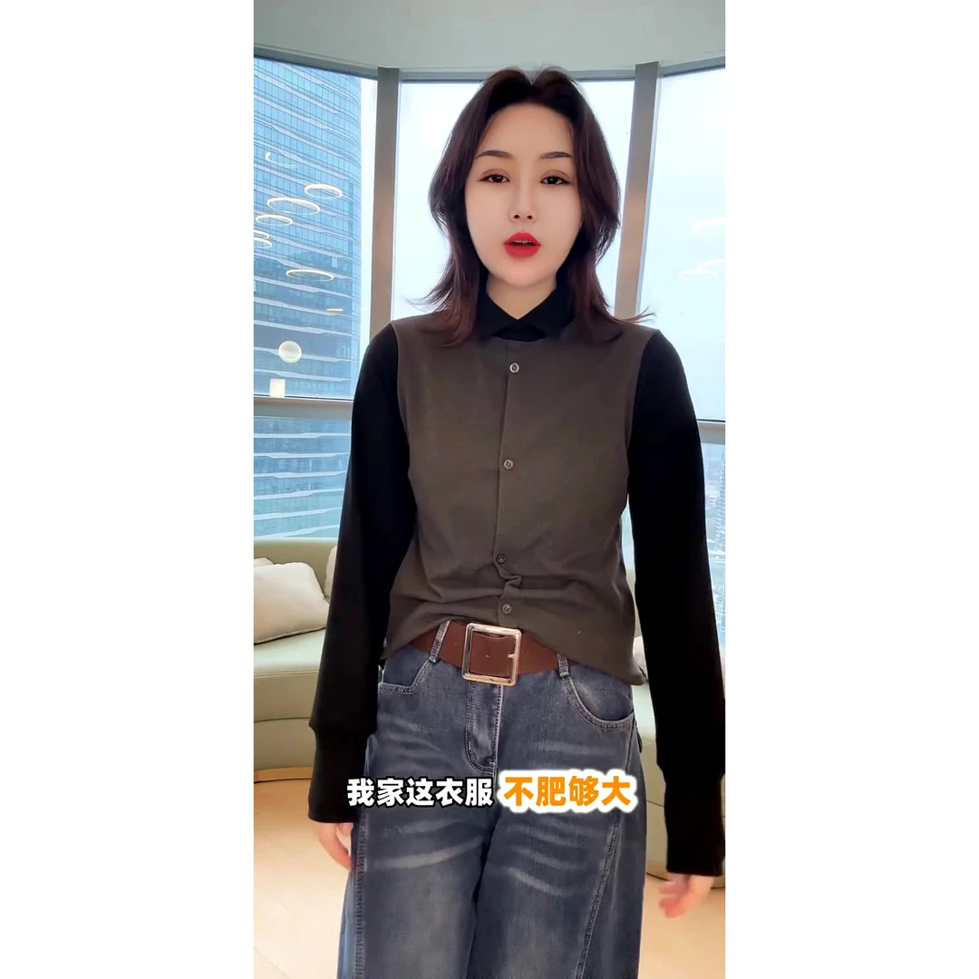 时尚百搭女款设计师撞色翻领排扣开衫款polo领T恤长袖