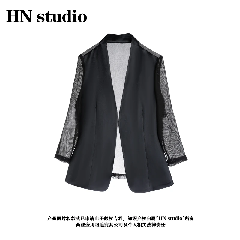 【老板娘专属】夏季新款轻奢网纱七分袖气质高级感西装外套58026