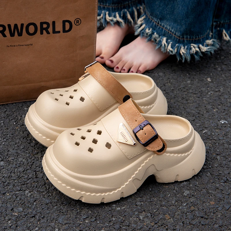 时尚外穿洞洞鞋夏季网红女款透气厚底防滑包头软底增高百搭凉拖鞋