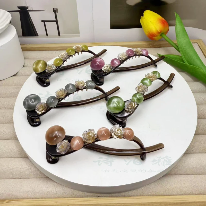 诗泊雅 新款玫瑰珠珠扭扭夹