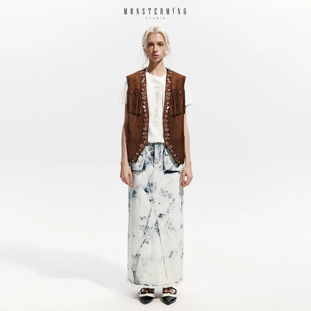 MONSTERMING 麂皮质感流苏珠片马甲