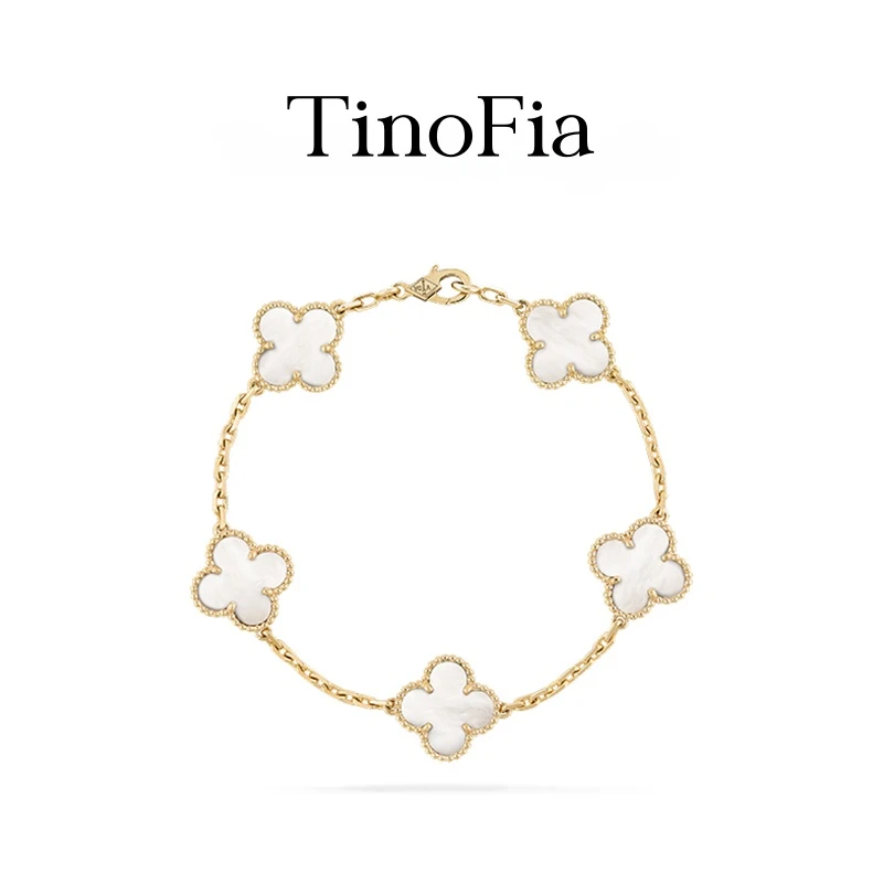 925银手链 Tino&Fia 新款经典四叶幸运五花白贝手链七夕情人节