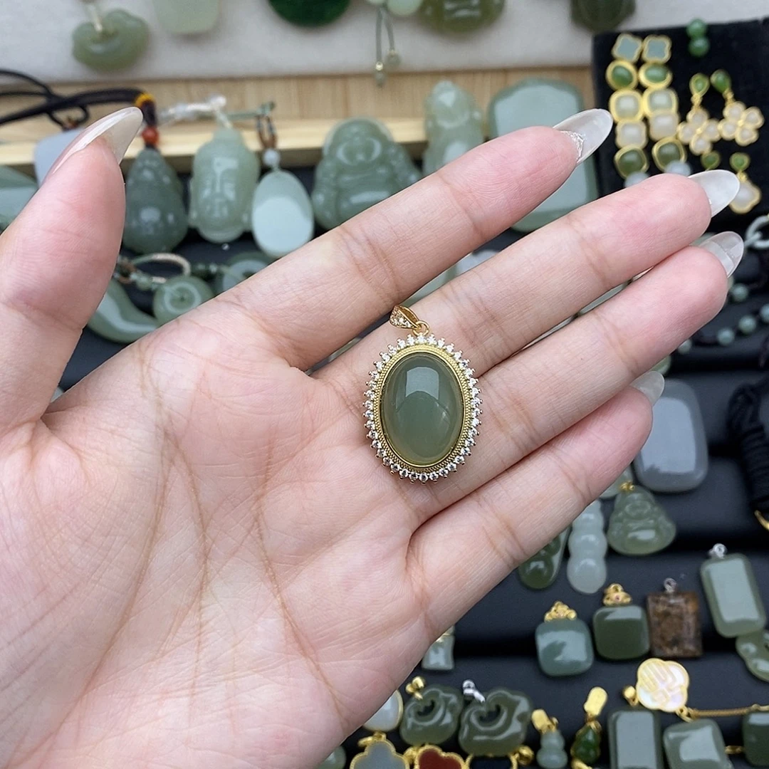 吊坠(不含链)银S925镶嵌和田玉