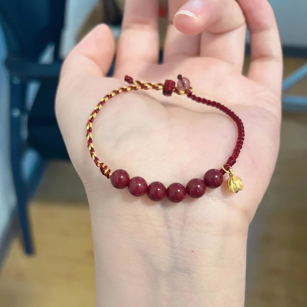 含辰砂工艺品高含量朱砂金色莲蓬醒狮小花手工编绳女款转运珠百搭