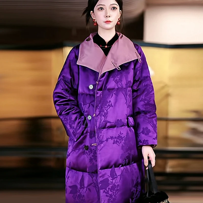 复古日记“木槿花”双面穿长款中式提花鹅绒服羽绒外套24HR419