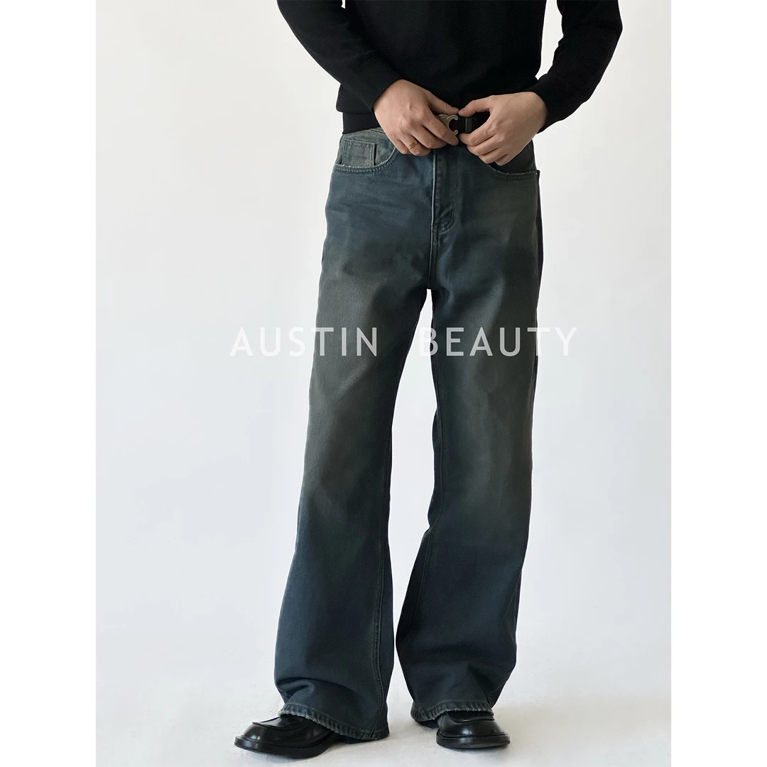 AUSTINBEAUTY【冬季上新】深色做旧加绒不掉色水洗牛仔裤
