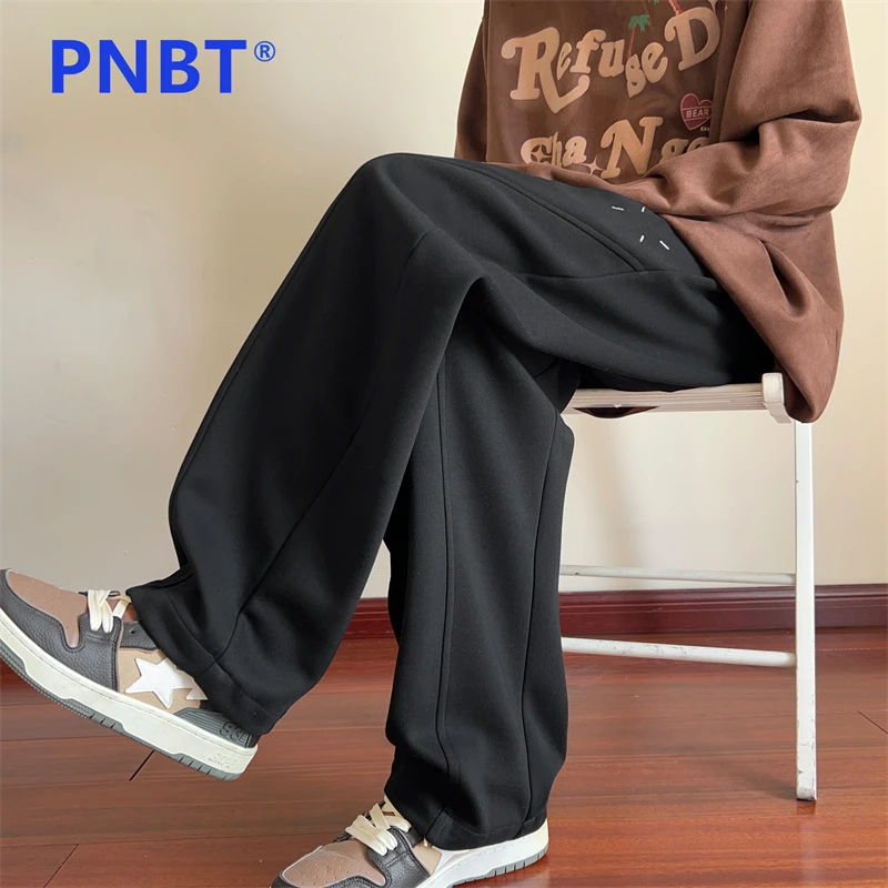 PNBT潮牌弯刀裤型休闲裤子男款宽松垂感直筒阔腿春秋冬季运动长裤
