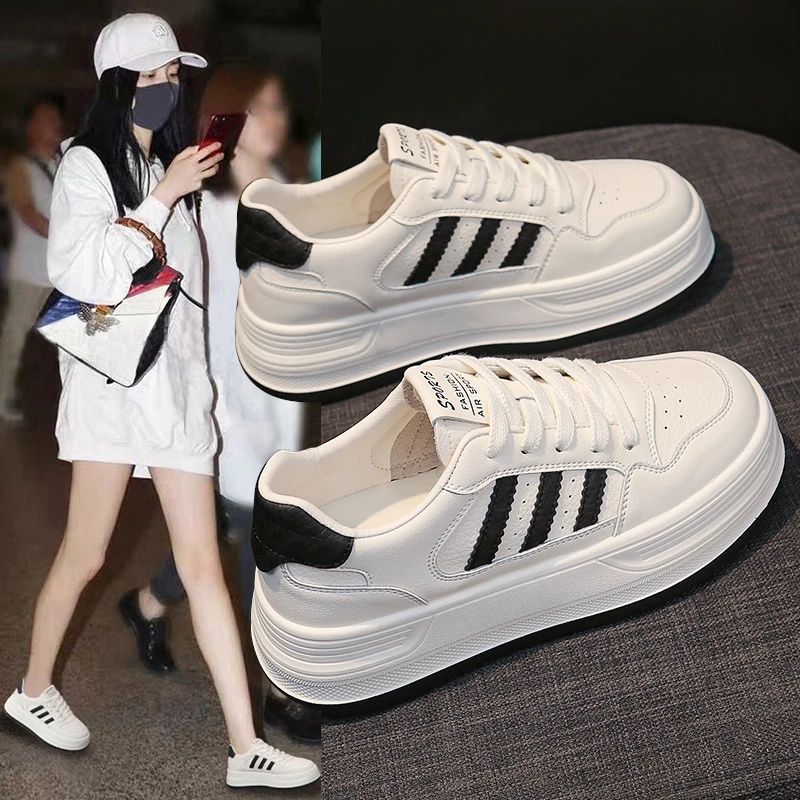 网红爆款女鞋春秋百搭休闲运动鞋板鞋2025新款平底女鞋厚底小白鞋