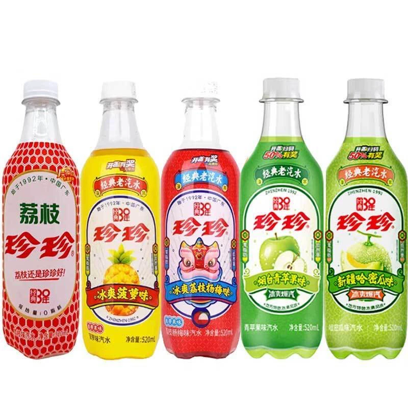 珍珍经典老汽水520ml荔枝味杨梅菠萝砂糖橘味碳酸饮料果味饮品