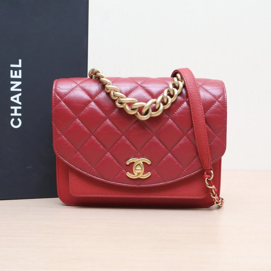 95新 Chanel/香奈儿 活动黑黑19A 口盖包 28开 金扣 链条手柄