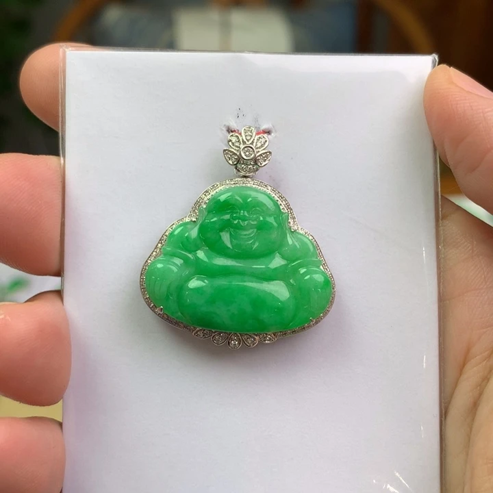 翡翠18K金镶嵌项链卡***硕翡翠首饰